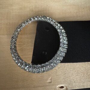 Jill Stuart black rhinestone buckle silk/satin cloth dress belt